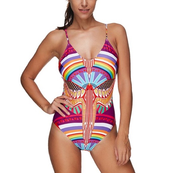 Other - NWT Rainbow Geometric Cross-Back One-Piece, Sz. L(8-10)